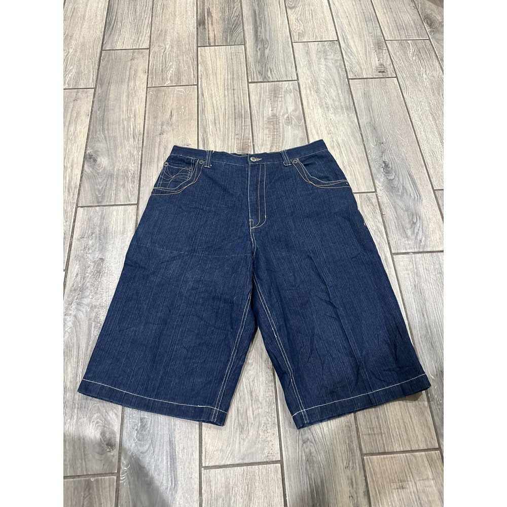 NO 83 Men's Baggy Dark Wash Denim Shorts Size 34 Embroidered Dragon Skater